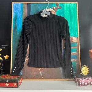 Chic Black Ribbed Long Sleeve Top Small